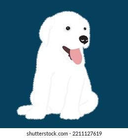 Cute white puppy.  Vector illustration of dog breed set in flat style.  Vector illustration isolated on dark green background,Cute dog. Love dog, cartoon pet dogs. cartoon funny dogs