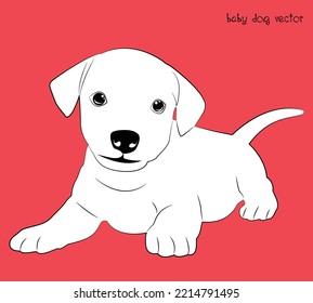 Cute white puppy.  Vector illustration of dog breed set in flat style.  Vector illustration isolated on red background,Cute dog. Love dog, cartoon pet dogs. cartoon funny dogs