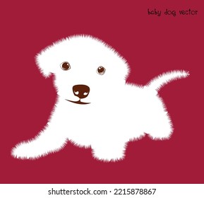 Cute white puppy.  Vector illustration of dog breed set in flat style.  Vector illustration isolated on red background,Cute dog. Love dog, cartoon pet dogs. cartoon funny dogs