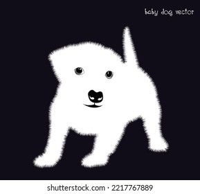 Cute white puppy.  Vector illustration of dog breed set in flat style.  Vector illustration isolated on darkbackground,Cute dog. Love dog, cartoon pet dogs. cartoon funny dogs