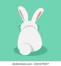 cute white rabbit back view. animal, pet concept. rabbit in flat cartoon style. graphic vector illustration.