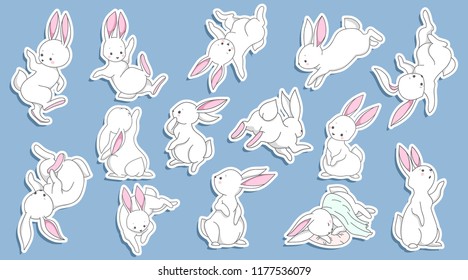 Cute white rabbit / bunny collection. Set of lovely  children's characters for kids or babies shirt design, fashion print, Easter postcard