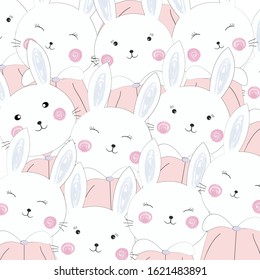 Cute white rabbit bunny family wear pink dress cartoon,illustration vector doodle comic art.