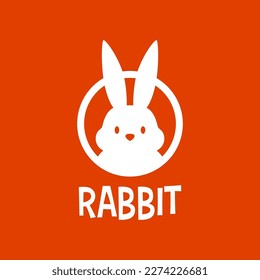 Cute white Rabbit Bunny Hare Mascot Character Cartoon Round Circle Emblem Logo Vector Icon Illustration