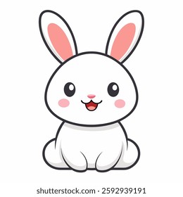 Cute white rabbit bunny silhouette icon. Funny smiling face head. Big pink cheeks. Kawaii cartoon baby character. Happy Easter. Valentines Day. Greeting card. white background. Vector art 