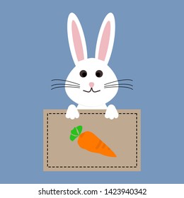 Cute white rabbit in a carrot box