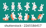Cute White Rabbit With Carrot, Vector, Illustration