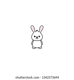 Cute white rabbit cartoon icon, vector illustration