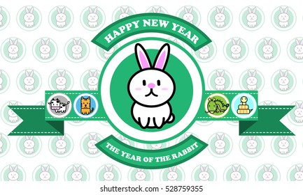 Cute white rabbit cartoon icon for Chinese zodiac calendar vector illustrator