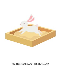 Cute white rabbit cartoon on sand box design, Animal life nature and character theme Vector illustration