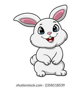 Cute white rabbit cartoon standing