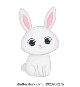 Cute white rabbit in cartoon style vector illustration