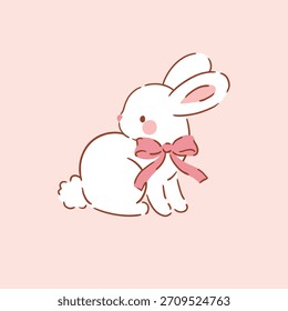 Cute white rabbit character on isolated background. Hand drawn Easter bunny illustration. Perfect for logo, sticker or nursery print design. EPS10 vector file.