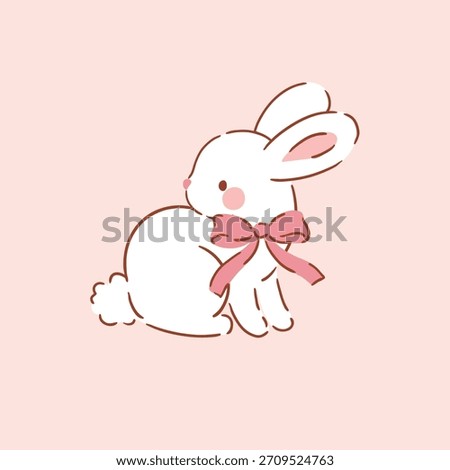 Cute white rabbit character on isolated background. Hand drawn Easter bunny illustration. Perfect for logo, sticker or nursery print design. EPS10 vector file.