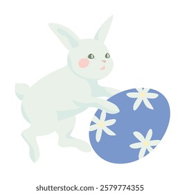 cute white rabbit easter bunny with decorative colourful Easter egg