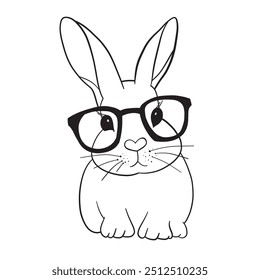 Cute white rabbit with glasses on white