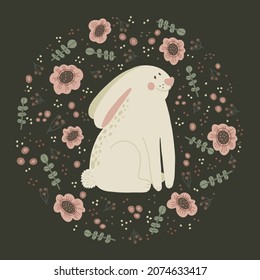 Ilustración vectorial dibujada a mano de conejo blanco.