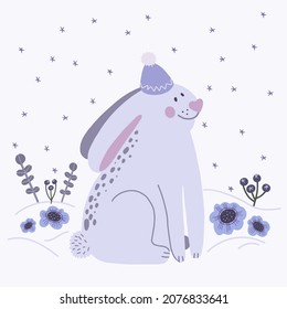 Cute white rabbit hand drawn vector illustration.