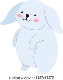 Cute white rabbit with happy face. Easter card character