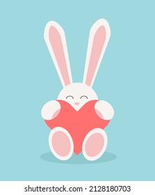 Cute White Rabbit Heart Flat Illustration Stock Vector (Royalty Free ...