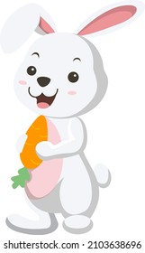 Cute white rabbit holding a carrot