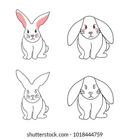 Cute White Rabbit isolated on White Background. Vector Illustration.