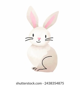 Cute white rabbit isolated on white background. Watercolor illustration.