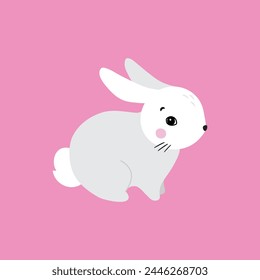 Cute white rabbit in jumping pose. Rabbit animal icon isolated on background. For Moon Festival, Chinese Lunar Year of the Rabbit, Easter decor. White Easter cutie white bunny, hare. Cute bunny art 