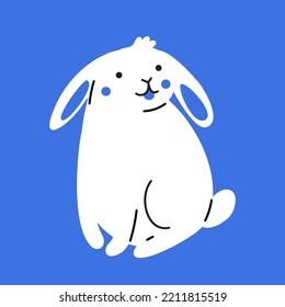 Cute white rabbit on bright color background. Symbol of lunar year 2023