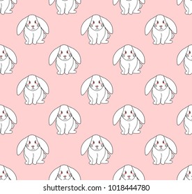 Cute White Rabbit on Light Pink Background. Vector Illustration.