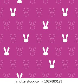 cute white rabbit on pink seamless pattern, background, texture, wallpaper, banner, label, vector design