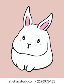 Cute white rabbit on pink background