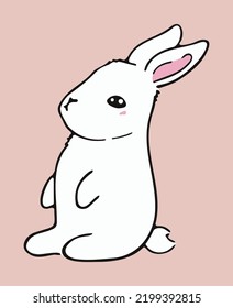 Cute white rabbit on pink background