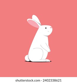 Cute white rabbit on pink background. Vector illustration for your design