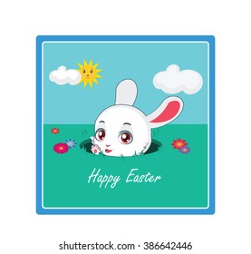 Cute white rabbit peeking out of a hole - coaster