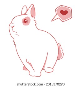 Cute white rabbit. Pink outline. Rabbit and heart. Bunny in love. 