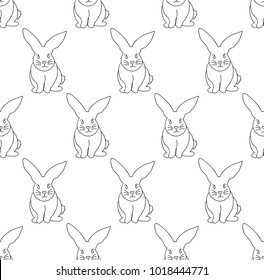 Cute White Rabbit Seamless Background. Vector Illustration.