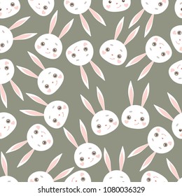 Cute white rabbit. Seamless background pattern. Vector illustration