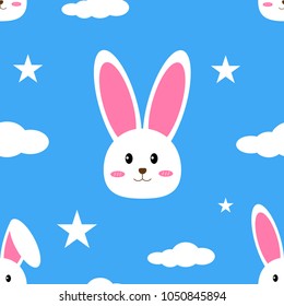 Cute White Rabbit Seamless Pattern, Vector illustration.