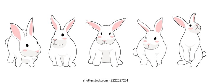 Cute White Rabbit set, design of cute rabbit. Poses Cartoon Vector