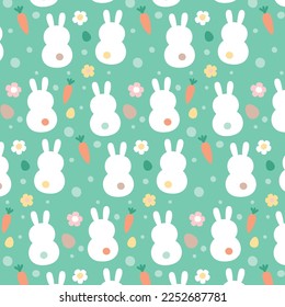 Cute White Rabbit Silhouette And Flower Pattern, Vector, Illustration