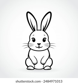 cute white rabbit, simple black white vector illustration