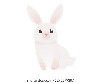 Cute white rabbit sitting on ground cartoon animal design vector illustration isolated on white background
