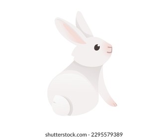 Cute white rabbit sitting on ground cartoon animal design vector illustration isolated on white background