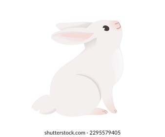 Cute white rabbit sitting on ground cartoon animal design vector illustration isolated on white background