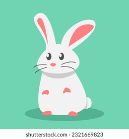 cute white rabbit is standing. animal, pet concept. bunny in a flat cartoon style. illustration vector graphic.