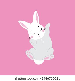 Lindo conejo blanco en posición de pie. Icono de animal de conejo aislado en el fondo. Para el Festival de la Luna, Año Lunar Chino del Conejo, decoración de Pascua. Conejito de Pascua blanco, liebre. Animales salvajes, animales bebés