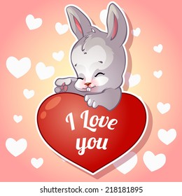 Cute white rabbit for Valentine's Day