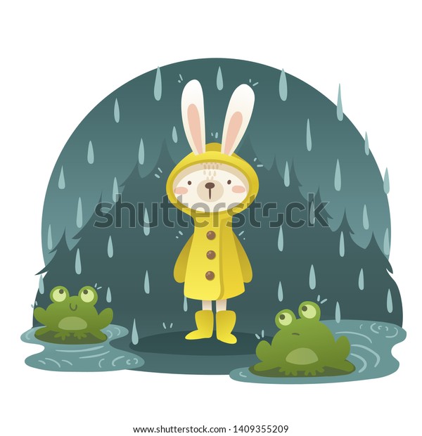 Cute White Rabbit Yellow Raincoat Under 