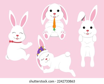 Cute white rabbit.Rabbit cartoon collection.